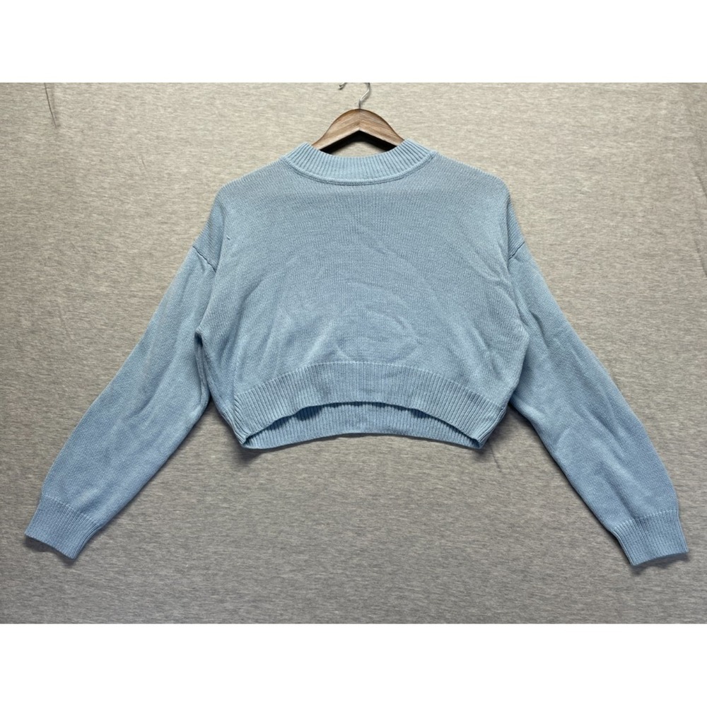 H&M Divided Cropped Sweater Womens XS Light Blue Acrylic Tight Knit Ribbed Trim